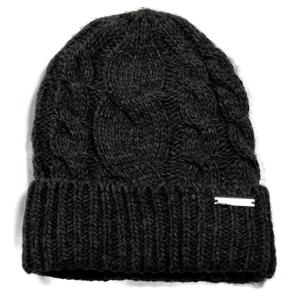 Michael Kors Cable Knit Beanie Gray Cuffed Acrylic Winter Hat Womens Hiking